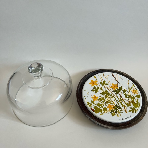 Vintage Goodwood Genuine Teak Wood Cheese Board Tray with Glass Dome Cloche Lid - Picture 3 of 5